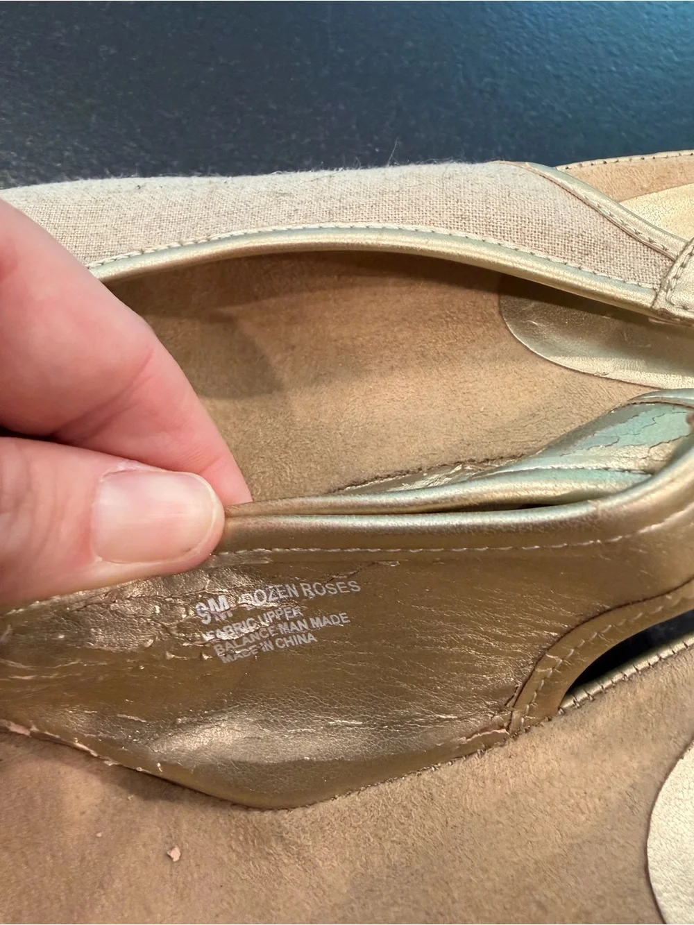 Aerosoles Dozen Roses Gold Linen Slingback Wedge Peep Toe Sandals 9M